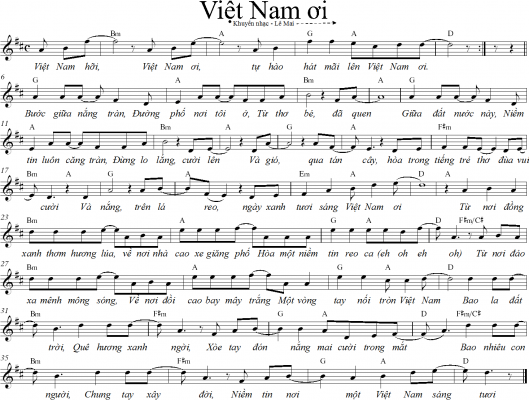 Sheet nhạc bài hát Việt Nam ơi